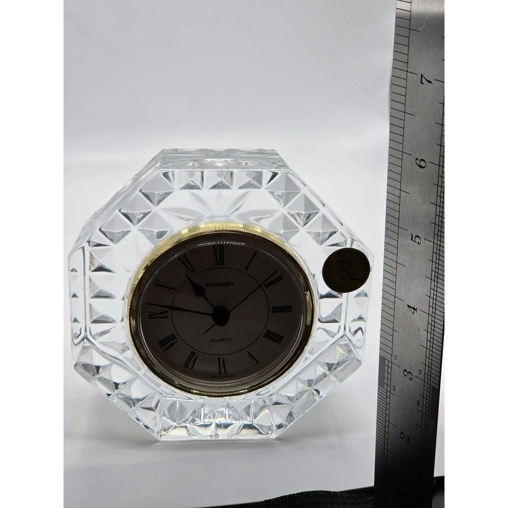 Heavy Lead Crystal Table Quartz Clock Staiger West Germany, Cristal Case France